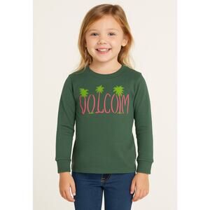 Volcom Girls XXS 4 Green Long Sleeve Shirt Palm Tree Logo NWT Casual